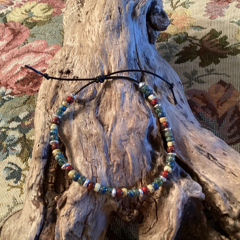 Handmade Adjustable Picasso Glass Seed Bead Bracelet
